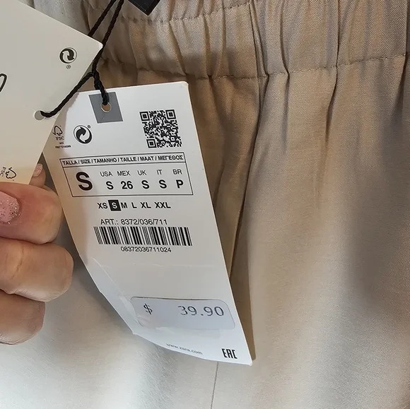 Zara Khaki Satin Cropped Trousers Women's Size Small NWT - Picture 5 of 12